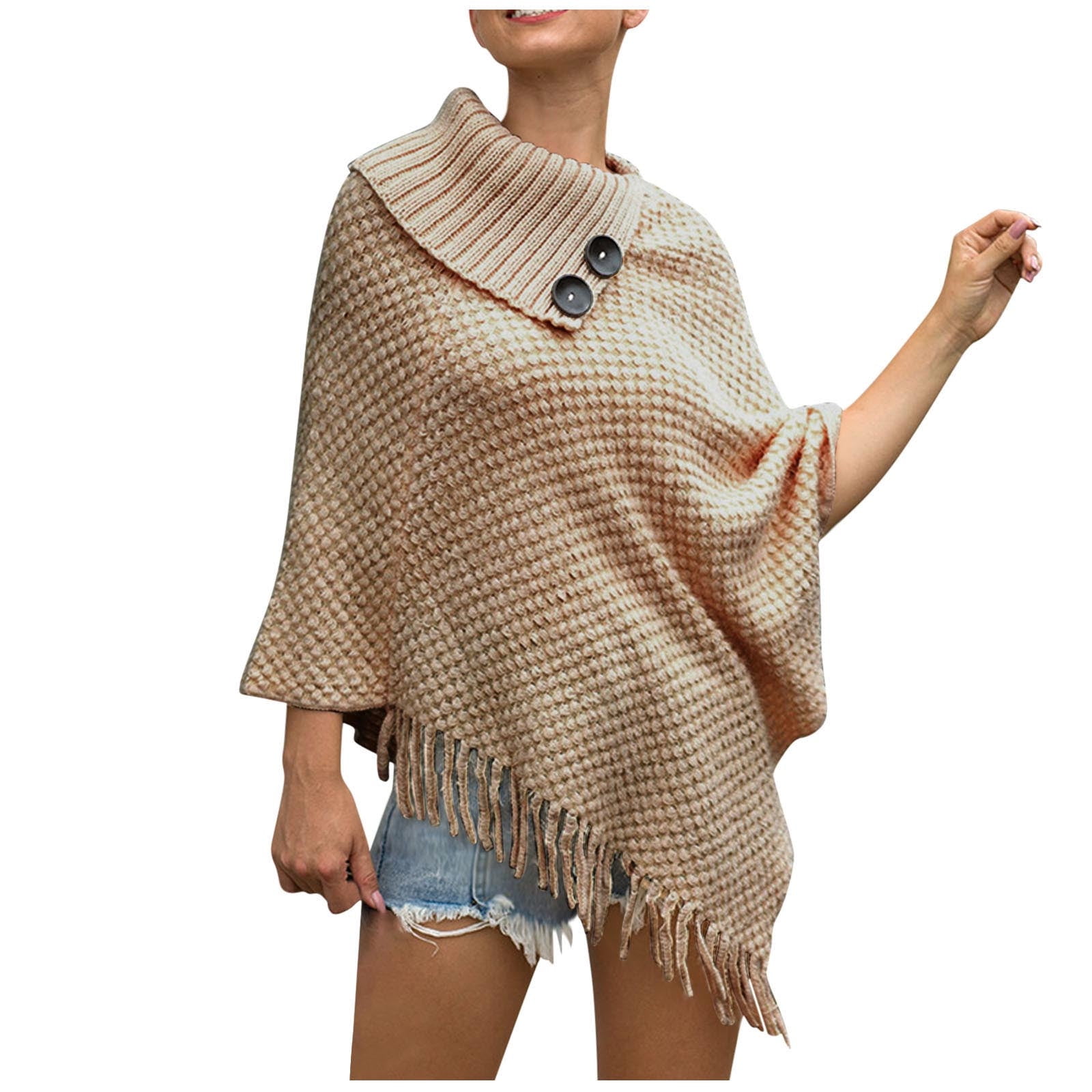 Hfyihgf Womens Dress Ponchos Loose Tassel Poncho Turtleneck