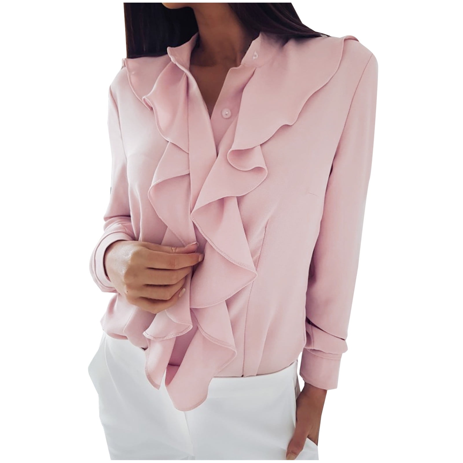 pink ruffle blouse long sleeve