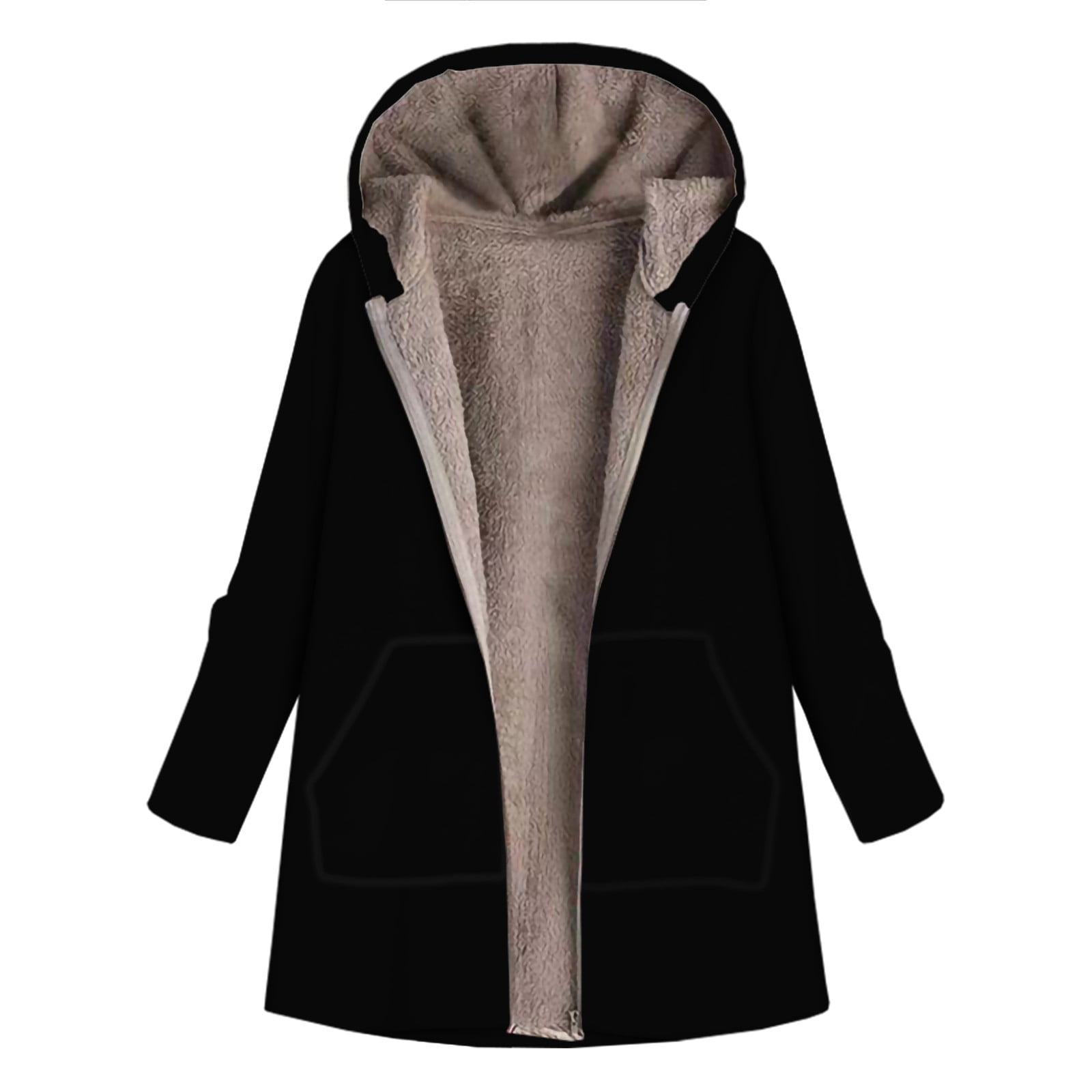 Hfyihgf Womens Fleece Zip Up Jacket Oversized Winter Hooded Coats Long ...