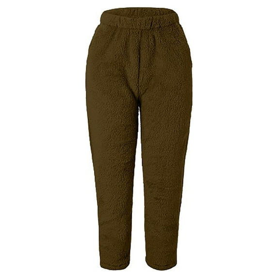 Hfyihgf Womens Fuzzy Fleece Pants Winter Warm Thicken Jogger Athletic Sweatpants for Ladies Comfy Soft Plush Pajama Pants Plus Size(Brown,XL)
