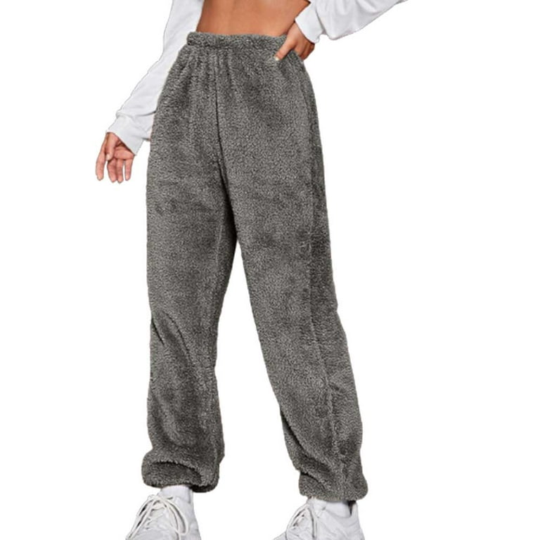 Hfyihgf Womens Fuzzy Fleece Pants Winter Warm Thicken Jogger Athletic  Sweatpants for Ladies Comfy Soft Plush Pajama Pants Plus Size(Dark Gray,L)