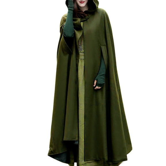 Hfyihgf Womens Gothic Hooded Open Front Poncho Cape Coat Winter Wool Blend Maxi Outwear Jacket Cloak Army Green M