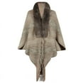 thumbnail image 1 of Hfyihgf Womens Knit Open Front Faux Fur Trim Layers Poncho Cape Cardigan Sweater Fringes Shawl Tops Khaki One Size, 1 of 3
