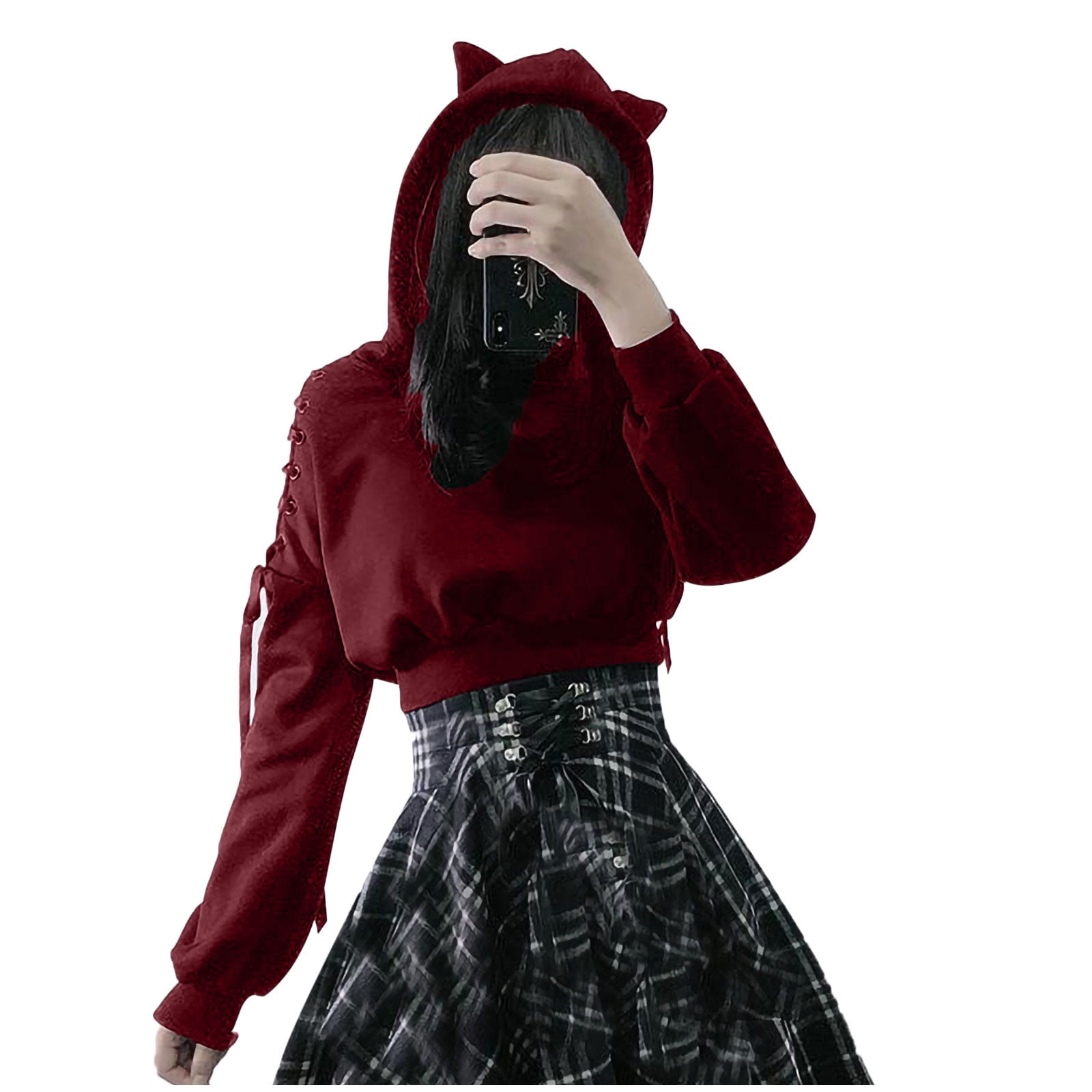 Hfyihgf Womens Long Sleeve Cute Cat Ear Pullover Hoodies Crop Tops