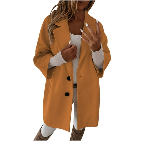 Hfyihgf Womens Notched Lapel Coat Long Sleeve Classic Single Breasted Pea Coat Winter Wool Blend Long Trench Overcoat Outwear Brown XXL