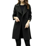 Hfyihgf Womens Notched Lapel Collar Double Breasted Pea Coat Winter Wool Blend Over Coats Mid-Long Jackets Black XXL