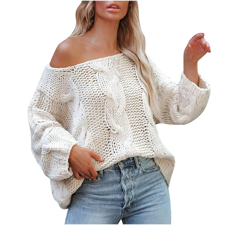 Hfyihgf Womens Oversized Sweater Long Sleeve Off Shoulder Pullover