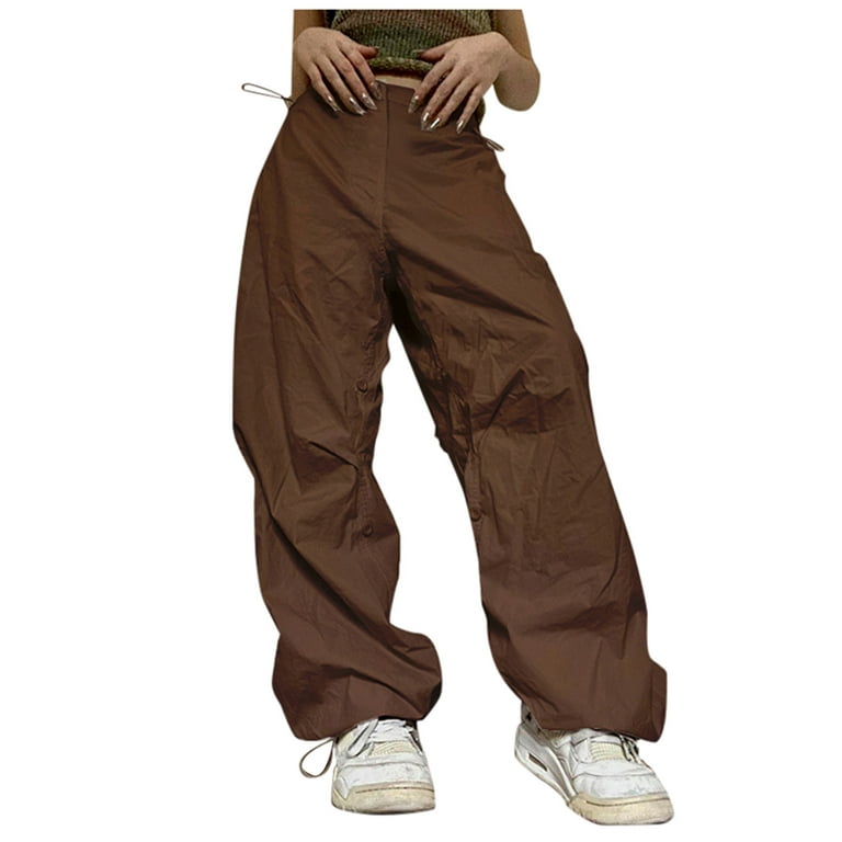 Womens Baggy Cargo Pants Elastic Waist Drawstring Parachute Pants YK2 Girls  Trendy Wide Leg Trousers Streetwear with Pockets : : Clothing