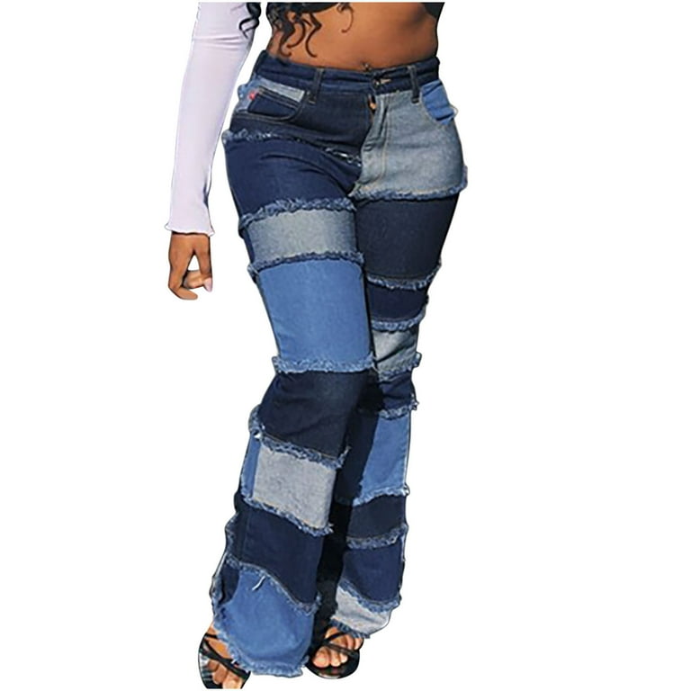 High waist patchwork pants shop