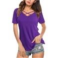 thumbnail image 1 of Hfyihgf Womens Short Sleeve V Neck T Shirts Tops Summer Criss Cross T-Shirts Casual Loose Solid Color Basic Tees Blouse(Purple,XXL), 1 of 7