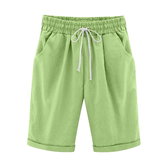 Hfyihgf Womens Summer Cotton Linen Lounge Pants Loose Drawstring Elastic Waist Comfy Pure Color Shorts with Pockets(z-Light Green,3XL)