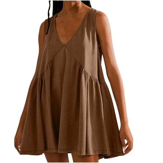 Hfyihgf Womens Summer Sleeveless Mini Dress Casual Loose V Neck Sundress Beach Tank Dresses with Pockets