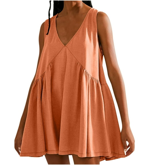 Hfyihgf Womens Summer Sleeveless Mini Dress Casual Loose V Neck Sundress Beach Tank Dresses with Pockets