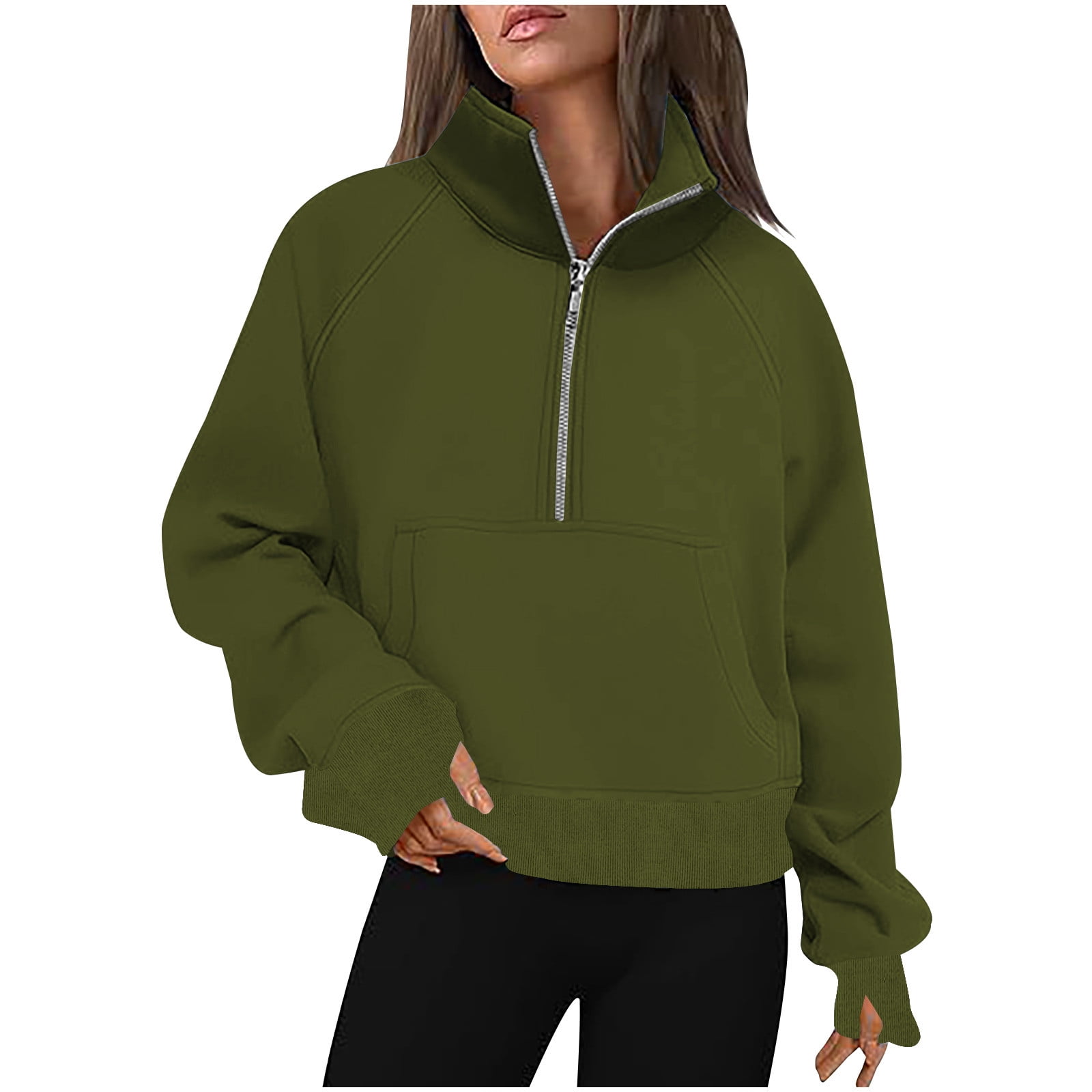 COTTON  FLEECE HALF ZIP CROPPED PULLOVER
