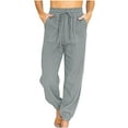 thumbnail image 1 of Hfyihgf Womens Tapered Pants Cotton Linen Lace-Up Elastic Waist Jogger Sweatpants Lounge Trousers with Pockets(Gray,XXL), 1 of 8