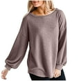 thumbnail image 1 of Hfyihgf Womens Tops Long Balloon Sleeve Waffle Knit Shirt Crew Neck Oversized Pullover Sweater（Pink,M), 1 of 7