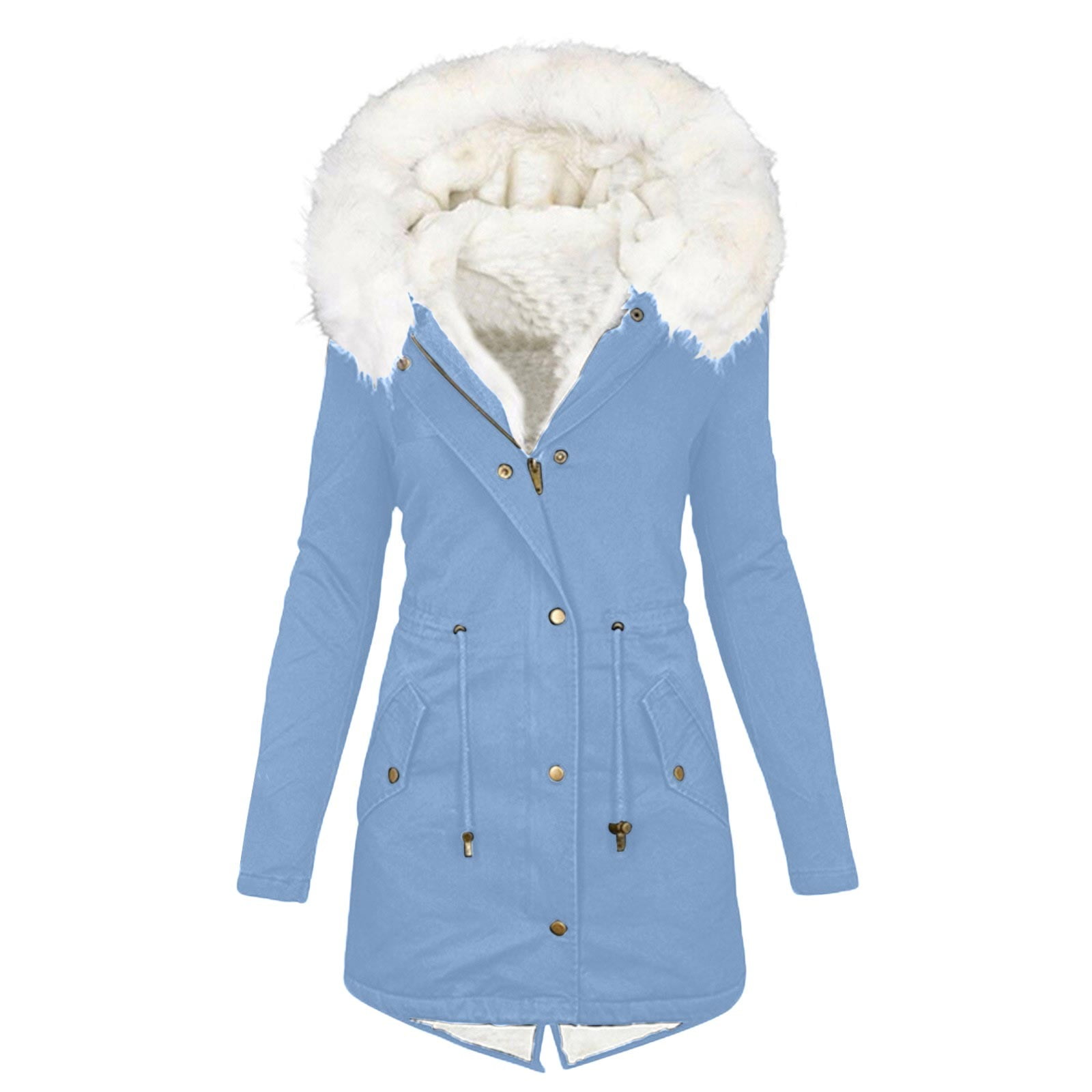 Womens Casual Big Faux Fur Collar Parka Jacket Winter Fleece Lined Coat  Outwear