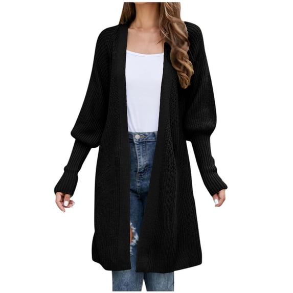 Hfyihgf Womens Wrap Tie Waist Cardigan Sweater Lightweight Oversized Lantern Long Sleeve V Neck Open Front Knitted Coat Outwear(Black,M)