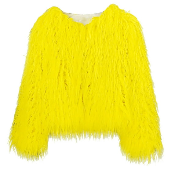 Hfyihgf Womens Yk2 Pullover Sweaters Long Sleeve Fall Winter Clothes Warm Shaggy Faux Fur Fringe Plus Size Cropped Tops Outwear Yellow L