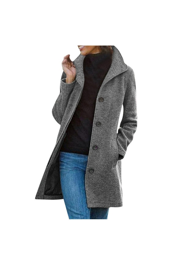 Wool Blend Peacoats for Women Notched Lapel Single Breasted Trench Coat Long Sleeves Winter Overcoat Green L