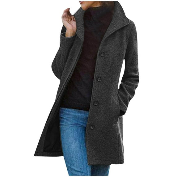 Hfyihgf Wool Blend Peacoats for Women Notched Lapel Single Breasted Trench Coat Long Sleeves Winter Overcoat z1-Dark Gray L