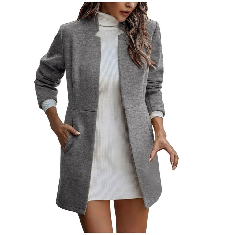 Ladies grey cheap wool coat