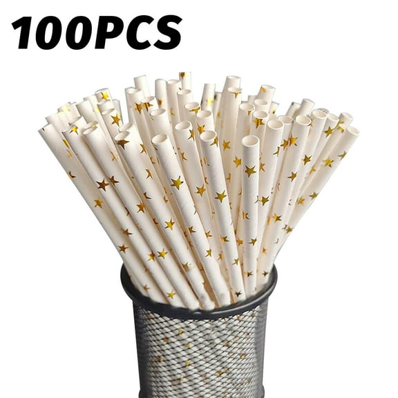 Hgallory 100PCS Disposable Paper Straws Degradable Coated Gilt Paper Straw, Colorful BPA-Free Straight Straw Birthday Festival Party Supplies for Smoothies, Milkshakes, Tea, Juice, Beige