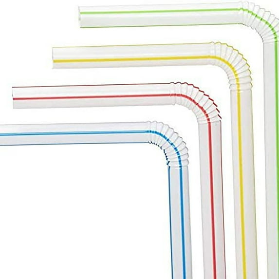 Hgallory 100PCS Disposable Plastic Curved Drink Straws, Colorful Food Grade BPA-Free Bendy Straw, Birthday Festival Party Supplies for Smoothies, Milkshakes, Juice, Tea & Cocktails, Multicolor