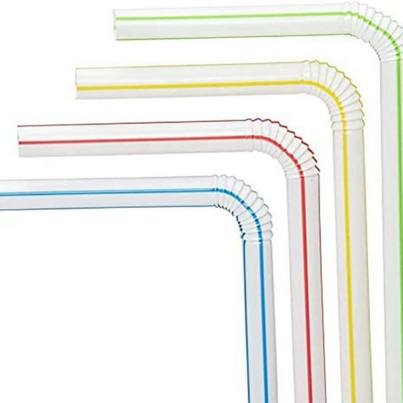 Hgallory 100PCS Disposable Plastic Curved Drink Straws, Colorful Food Grade BPA-Free Bendy Straw, Birthday Festival Party Supplies for Smoothies, Milkshakes, Juice, Tea & Cocktails, Multicolor