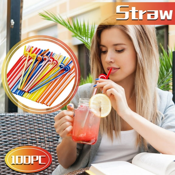PureCasa 100PCS Flexible Plastic Straws, 0.25" Diameter & 10" Long, Colorful BPA-Free Disposable Bendy Straw, Festival Party Supplies, Perfect for Smoothies, Milkshakes, Juice, Tea, Multicolor