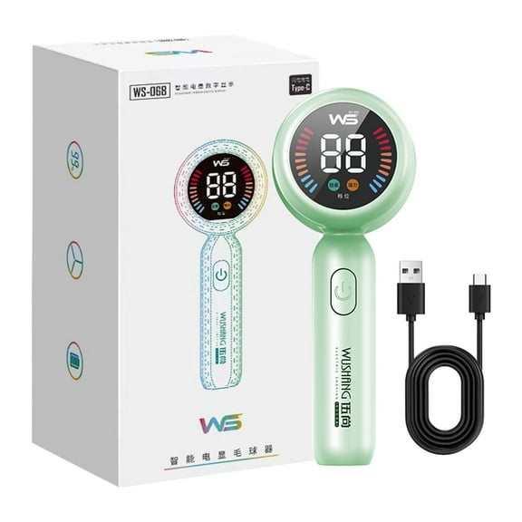 PureCasa 2-in-1 ABS Lint Remover for Clothes Furniture Blanket, Electric Lint Ball Remover Defuzzer Sweater Shaver Depiller with Digital Display, USB Rechargeable, Gift for Family, 1PC, Green