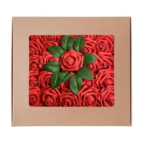 Hgallory 25pcs Artificial Red Rose Handmade Foam Simulation Flowers for Wedding, Valentine'S Day, Party, Anniversaries with 8cm Pole(Gift Box Pack)