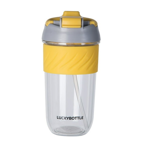 PureCasa 400ml Drink Water Cup BPA-Free, Food Grade PP Plastic Tumbler with Lid and Straw, Portable Water Bottle with Straw for Sports Outdoor, Great Gift for Kids Students Holiday, 1PC, Yellow
