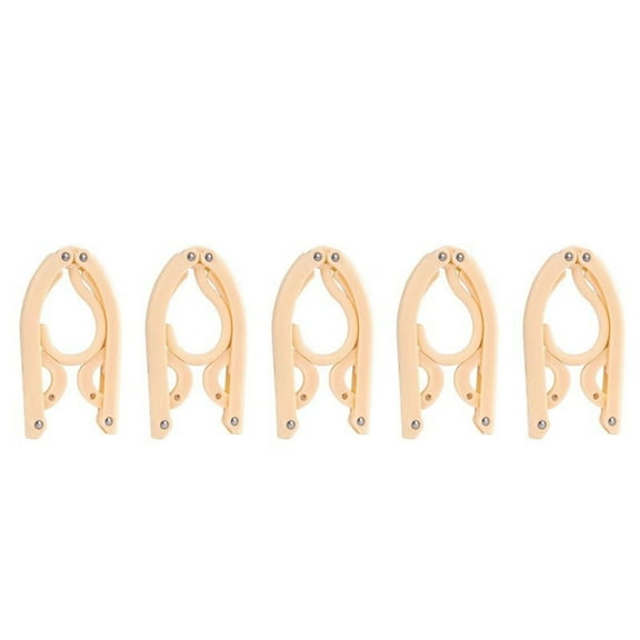 Hgallory 5PCS Foldable Travel Hangers, Portable Folding Plastic Clothes Hanger, Retractable Clothes Drying Rack for Pants Shirts Coats Scarves, 5.1"x2.8" to 15.7"x7.7", Beige