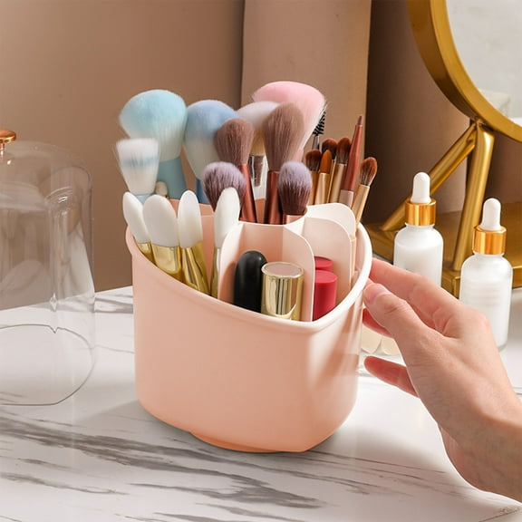 PureCasa 8 Compartments Desktop Organizers with Pencil Holder, Desktop Supplies Office Accessories Storage Box for Pen, Pencil, Makeup Brush, 1 Pack, Pink, 4.9"x4.2"x9.3"