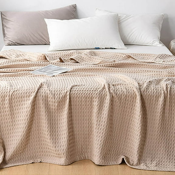 Hgallory Adult Summer Blankets for Sofa Couch Siesta Lunch Break, 100% Cotton All Season Thin Blanket, 60"x80", 1 Pcak, Khaki, Machine Washable, Cozy and Comfortable