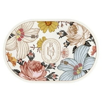 Hgallory Aesthetic Floral Non-Slip Bath Mat for Bathroom Toilet, Household Water Absorbent Floor Mats for Entrance Bedroom, Modern Home Decor Rubber Quick Dry Door Mat, 16"x24", 1 Pack, A, Oval