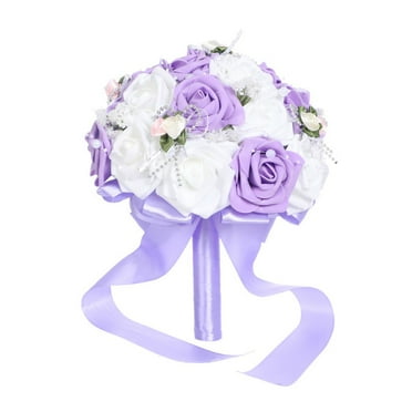 Hgallory Artificial Flowers Foam Fake Flowers, Creative Faux Flower Simulated Cabbage Roses Corsage Handheld Bonquet, Wedding Bridal Holiday Anniversary Party Household Decoration, 1PC, Purple