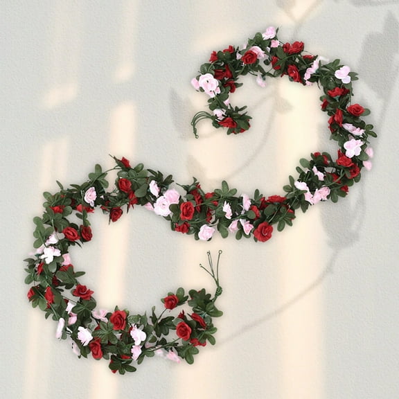 PureCasa Artificial Flowers Garland 45 Heads, Plastic Rattan Rose Vine Fake Flowers with Green Leaves Hanging for Room, Anniversary Wedding Birthday Holiday Party Home Decor, 1PC, Pink