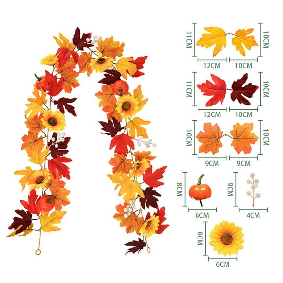 Hgallory Artificial Maple Leaf Pumpkin Vine 5.7ft with 36 Heads, Hanging Rattan Wreath Garland Plastic Fake Plants Pendants, Welcome Home Decoration for Thanksgiving Holiday, 1PC, E, 68.9"