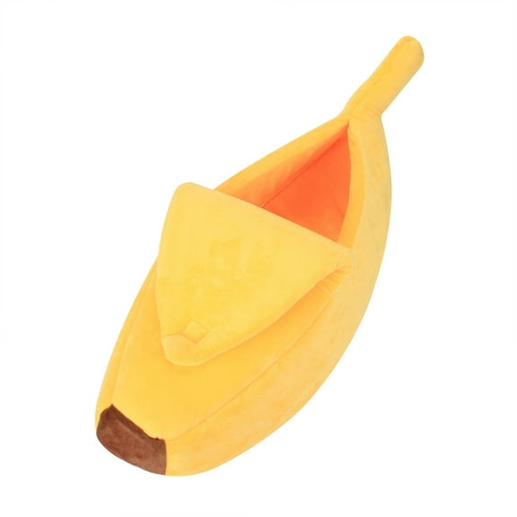 PureCasa Banana Shaped Soft Dog Cat Bed for Fall Winter, Short Plush Enclose Fluffy Pet Bed Kennel Cushion, Sleeping Pad for Small Cats Dogs, Modern Decor, Oval, 1 Pack, L 25.6"x10"x7", Yellow