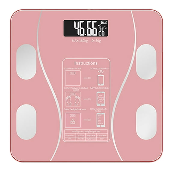 PureCasa Bluetooth Smart Scale with LED Display for Body Weight & Body Composition, High Accurate Digital Bathroom Scale, Sync with App, USB Rechargeable, 10.2"x10.2"x1.2", 1PC, Pink