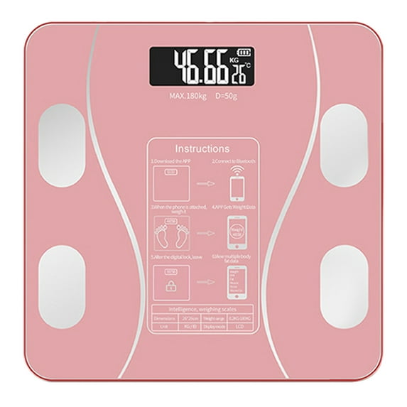 PureCasa Bluetooth Smart Scale with LED Display for Body Weight & Body Composition, High Accurate Digital Bathroom Scale, Sync with App, USB Rechargeable, 10.2"x10.2"x1.2", 1PC, Pink