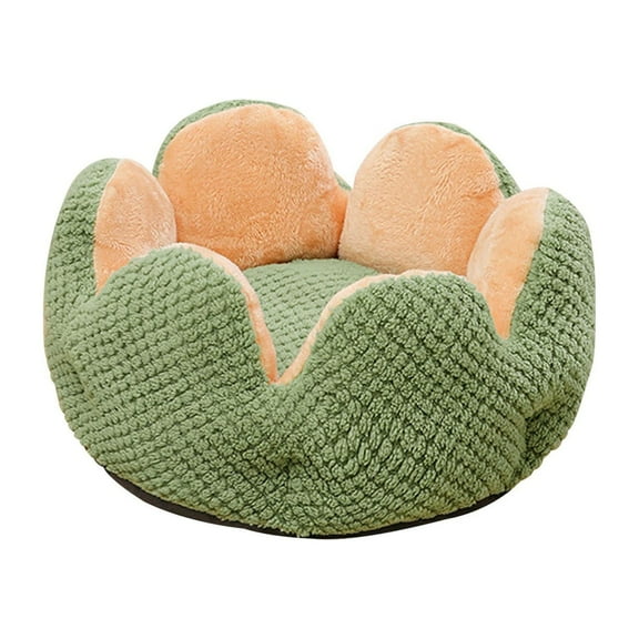 PureCasa Cactus Shaped Dog Cat Bed for Autumn Winter, Pet Supplies Non-Slip Fluffy Kennel, Cat Dog Cushion Sleeping Pad for Small Cats Dogs, Floral Style Decor, Round, 1 Pack, 16"x16"x14", Green