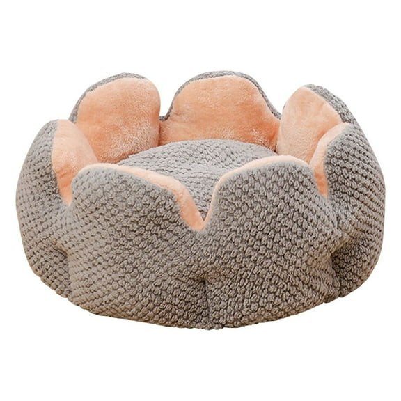 PureCasa Cactus Shaped Dog Cat Bed for Autumn Winter, Pet Supplies Non-Slip Fluffy Kennel, Cat Dog Cushion Sleeping Pad for Small Cats Dogs, Floral Style Decor, Round, 1 Pack, 20"x20"x14", Gray
