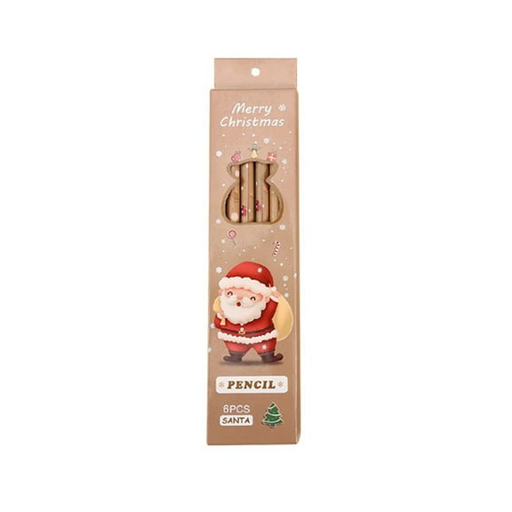PureCasa Cartoon Pencil Set Student Stationery Pencils, Boxed Wood-Based Pencil with Eraser, Gift for Christmas & Holiday, 6 Pcs, Brown