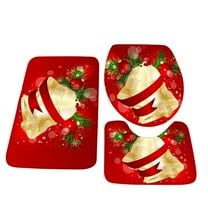 PureCasa Christmas Bath Mat Set of 3, Polyester Bathroom Mats Includes Bath Rug, U-Shape Toilet Floor Mat and Toilet Pad, Cartoon Decor, 20"x32"   16"x20"   15"x16", 1 Pack, Red, Rectangle