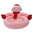 thumbnail image 1 of PureCasa Christmas Decor Cartoon Soft Dog Cat Bed for Fall Winter, Comfortable Warm Plush Fluffy Pet Bed Kennel Cushion Sleeping Pad for Small Cats Dogs, Snowman, Round, 1 Pack, 16"x16"x12", Pink, 1 of 9