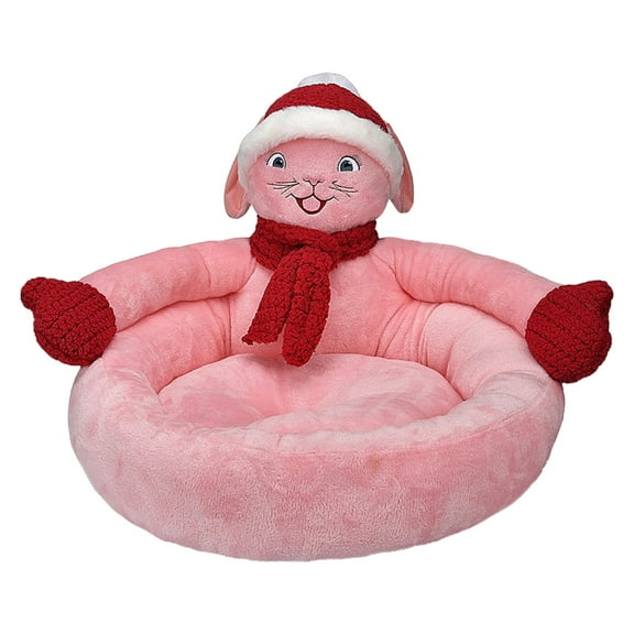 PureCasa Christmas Decor Cartoon Soft Dog Cat Bed for Fall Winter, Comfortable Warm Plush Fluffy Pet Bed Kennel Cushion Sleeping Pad for Small Cats Dogs, Snowman, Round, 1 Pack, 16"x16"x12", Pink