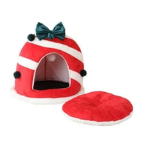 PureCasa Christmas Decor Enclose Warm Dog Cat Bed House, Plush Fluffy Cotton Pet Bed Kennel Cushion for Fall Winter, Thermal Sleeping Pad for Small Cats Dogs, 1 Pack, 11"x9.8"x6.3", Red